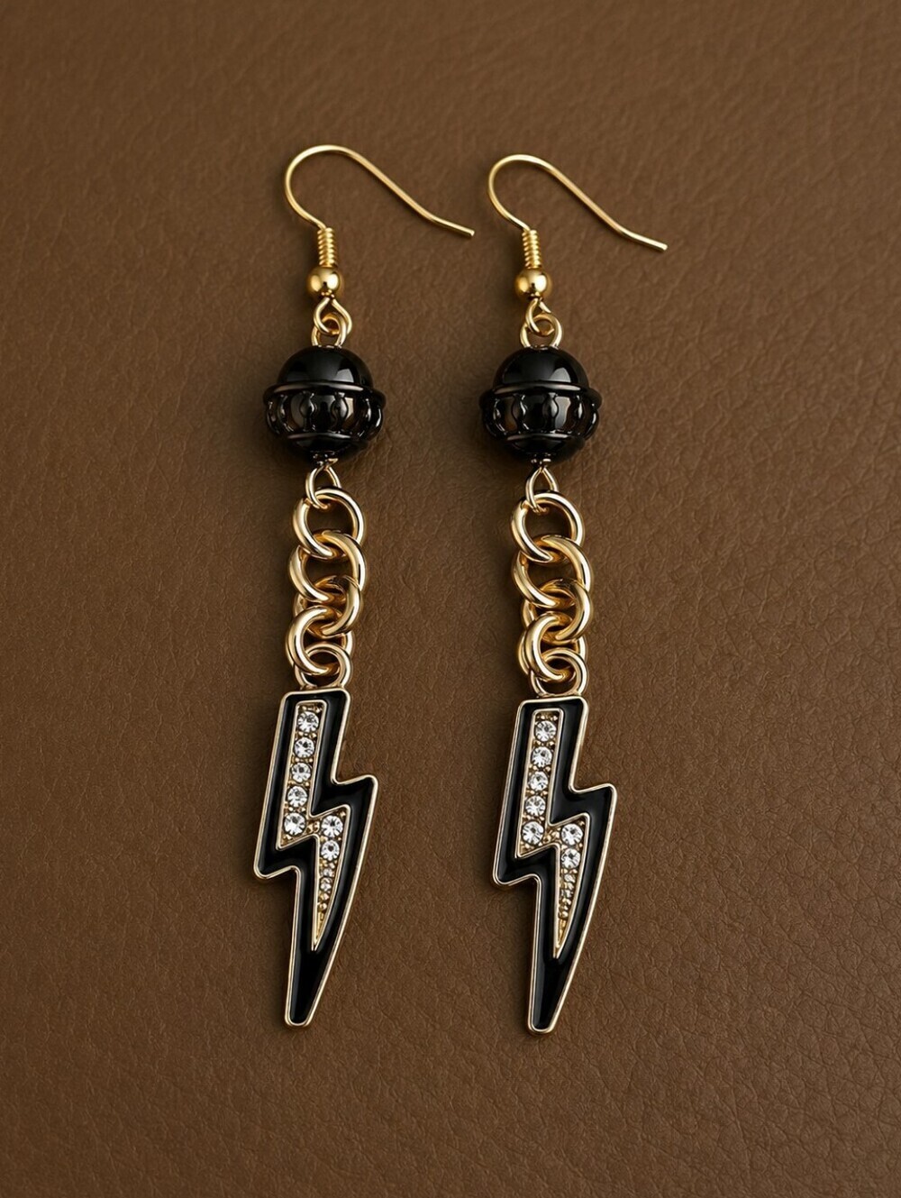 Handmade Trendy Black Lightning Bolt Earrings